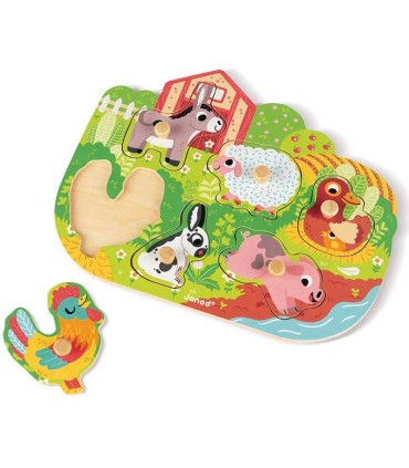 Puzzle Encajable La Granja Janod detalle gallo