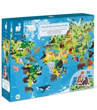 Puzzle Educativo Animales en Peligro de Extinción Janod 200 Piezas caja