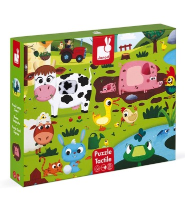 Puzzle Táctil Los Animales de la Granja 20 Piezas Janod box