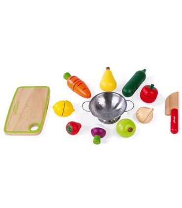Set Frutas y Verduras para Cortar de Madera Janod contenido