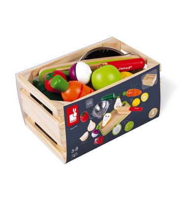 Set Frutas y Verduras para Cortar de Madera Janod presentación