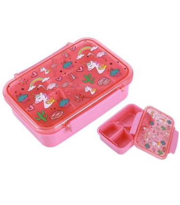 Fiambrera con Separador y Cubiertos. Flamencos