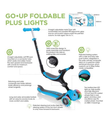 Patinete Evolutivo Globber Go UP Foldable Plus Navy Blue Con Luces