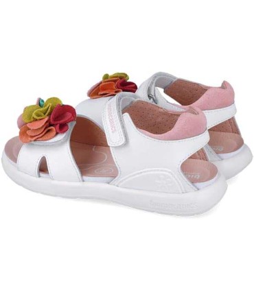 Sandalia Biomecanics Blanca con Flor de Colores