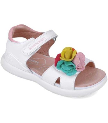 Sandalia Biomecanics Blanca con Flor de Colores