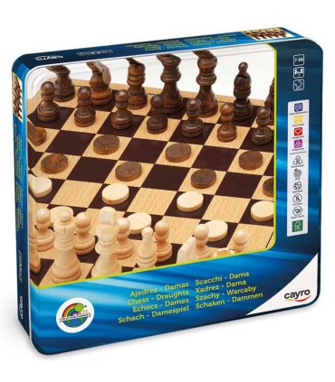 Juego Ajedrez Y Damas Metal Box