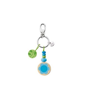 Sevi llavero madera flor turquesa